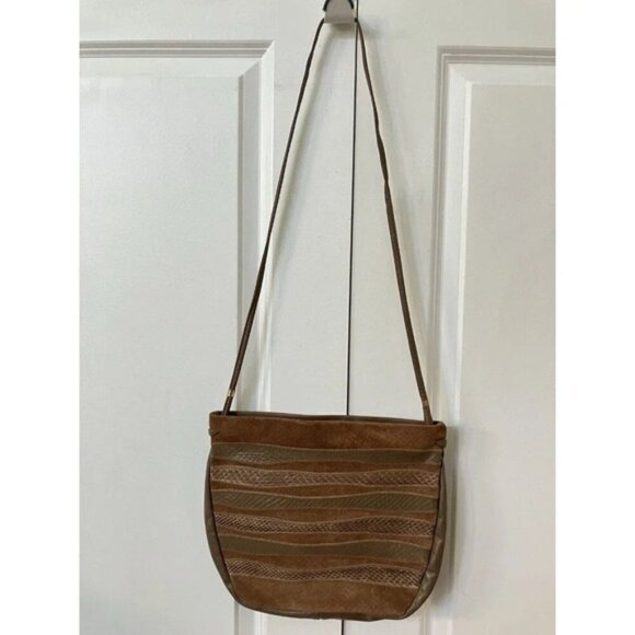 Vintage Mimo Sacs Tan Brown Patchwork Genuine Leather 80s Bag - Picture 2 of 10